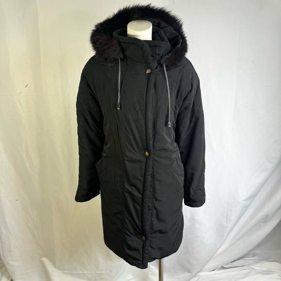 NUAGE BLACK PARKA COAT OVERSIZED JACKET FAUX FUR VINTAGE COAT XS - Picture 9 of 14